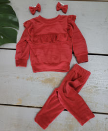 Velvet ruffled set - rood