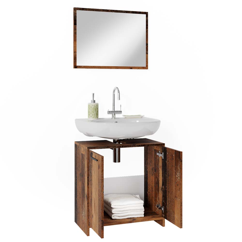 Vicco Badmöbelset Kiko Old Style modern Badezimmerschrank Badschrank Badezimmermöbel Waschtischunterschrank Badspiegel Schranktür Schrankfach