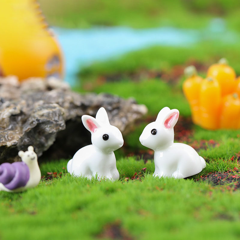 (10er Set) 20mm Miniatur Hasen Figuren Garten Deko Bastel Zubehör Mini Osterhase - Weiss