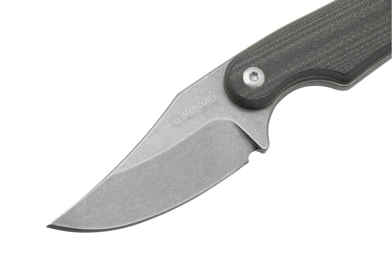Mercury Kali N690 Stonewashed Clip Point, Black G10, vaststaand mes