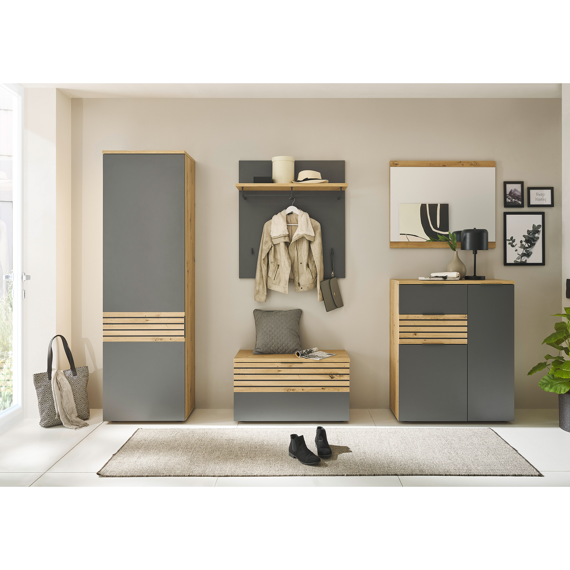 Garderobenkommode - Artisan Eiche - grau - 85 cm