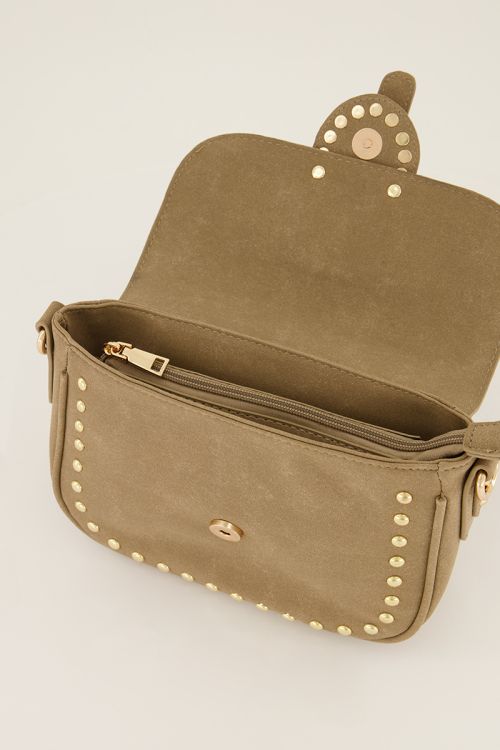 Beige schoudertas met goudkleurige studs