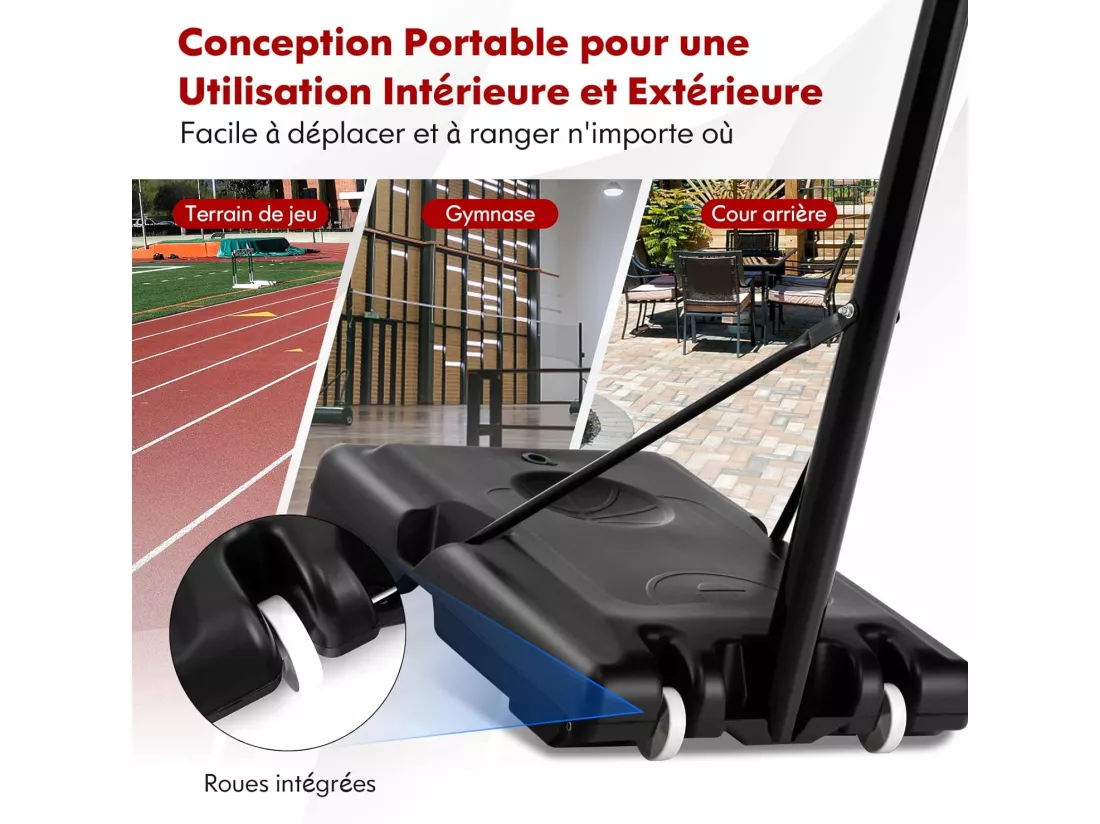 Panier de Basket-Ball sur Pied avec Hauteur Réglable 130-305cm/Ensemble de Basketball Portable avec 2 Filet-Panneau Arrière/Jeu de Sport Exterieur Interieur pour Enfants/Adultes, Noir