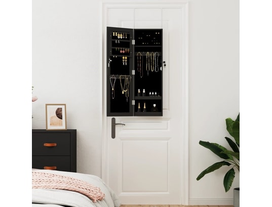 VIDAXL - Armoire à bijoux avec miroir murale noir 30x8,5x90 cm