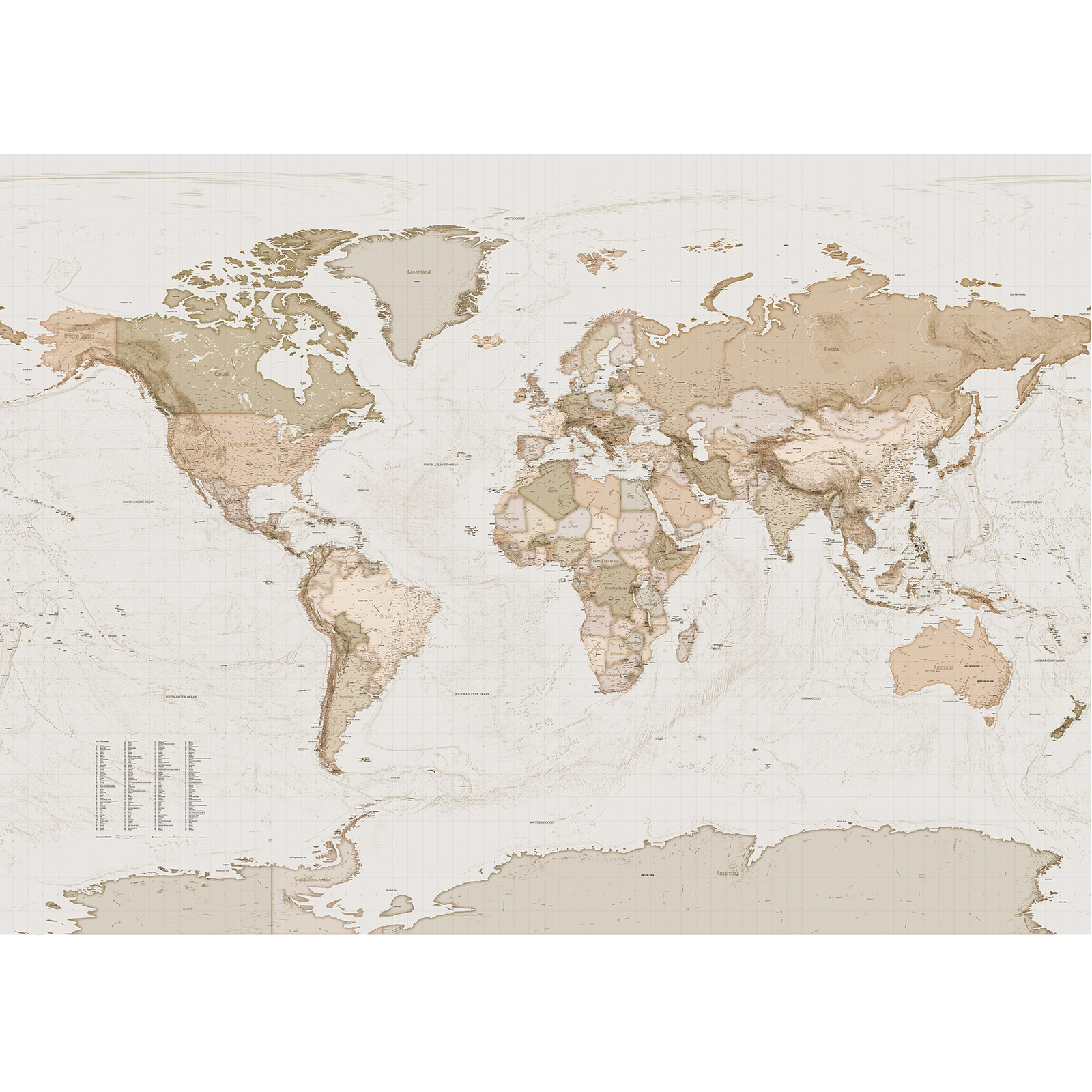 Vlies-Fototapete EARTH MAP - braun-weiß - 350x250 cm
