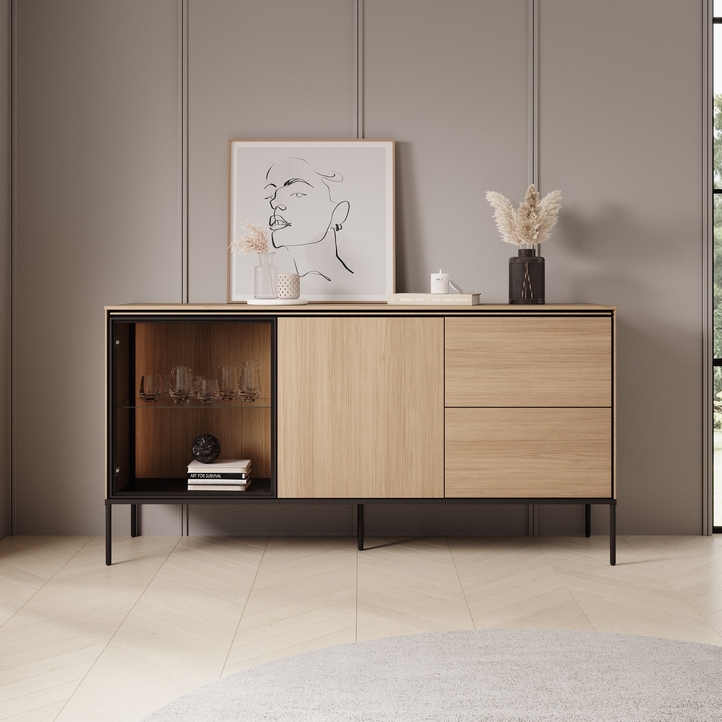 Meubella - Vicious - Dressoir met LED - Eiken - 167x41x85 cm