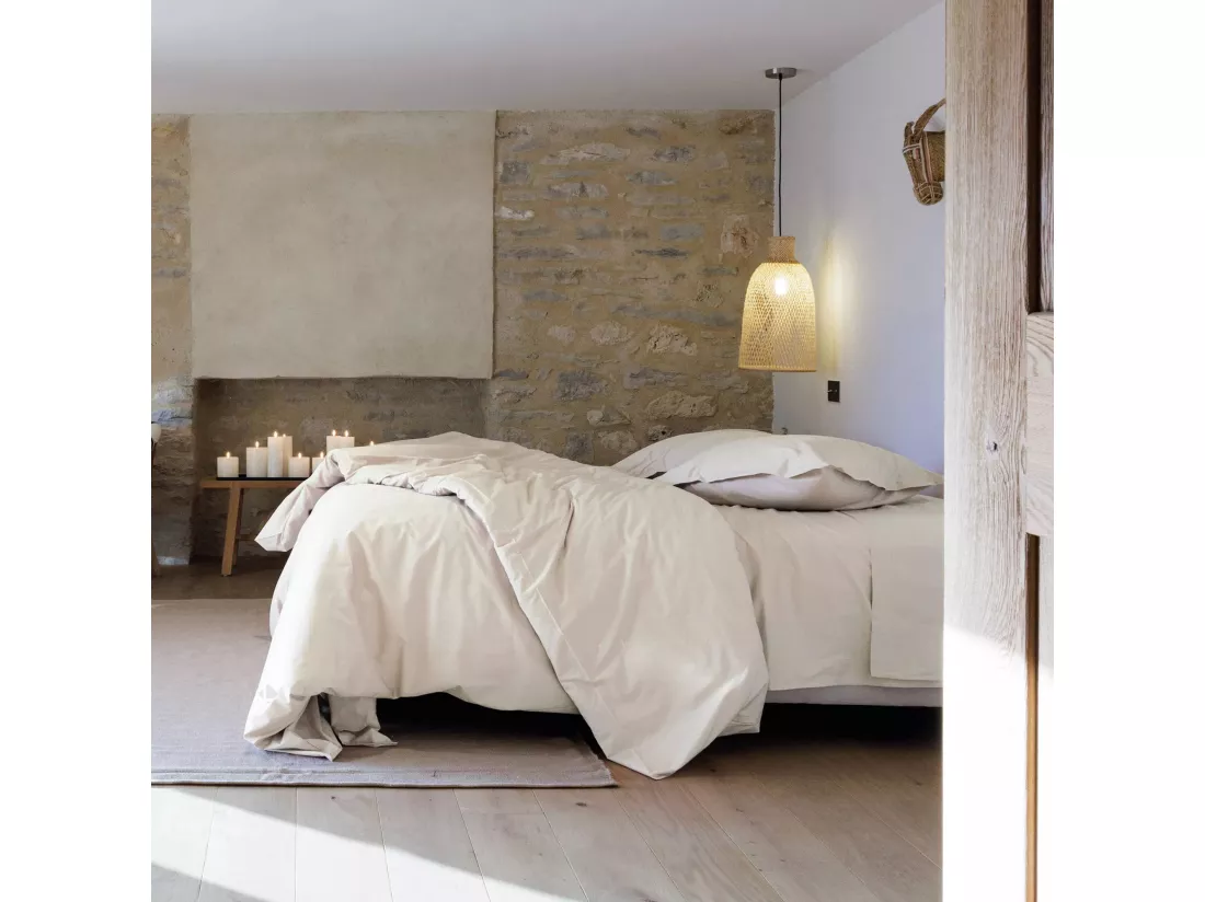 Drap plat 240x300 cm percale de coton MANOIR Ivoire