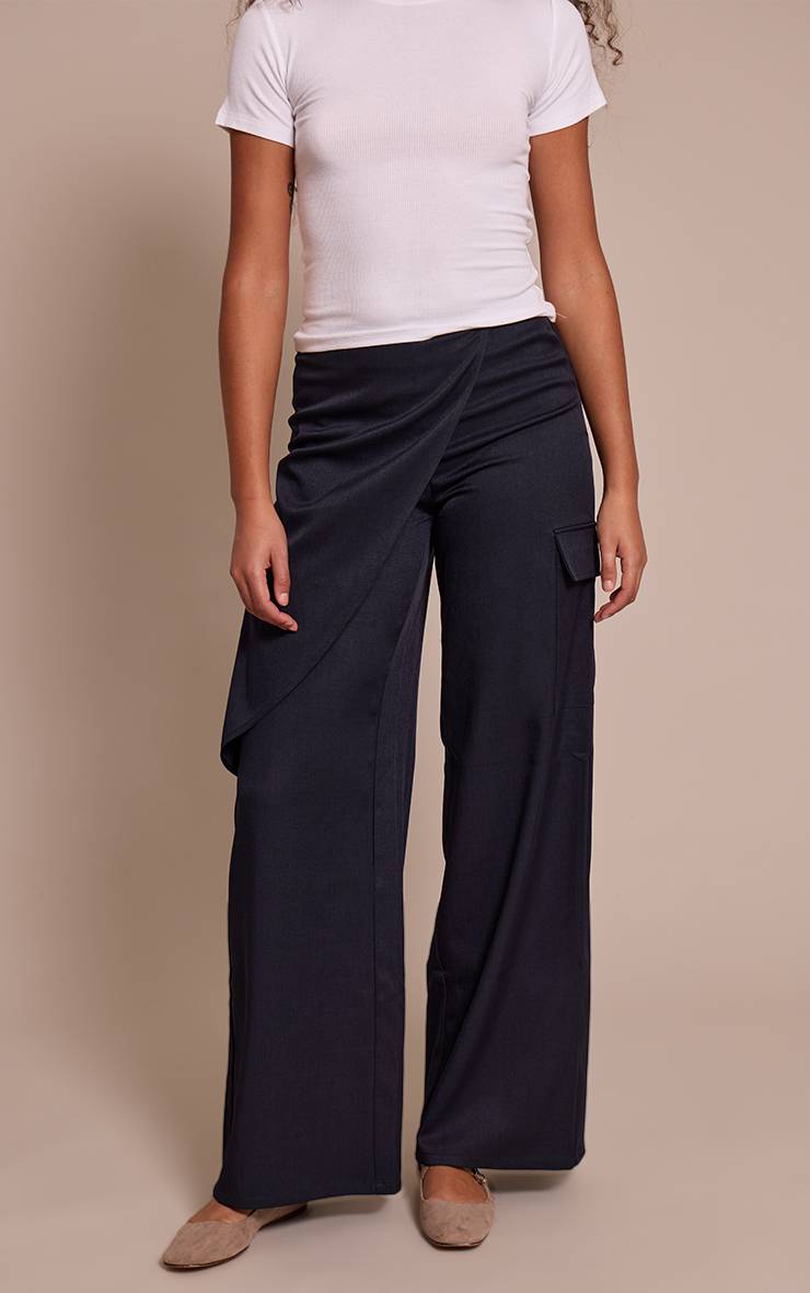 Bleu Marine Pantalon Cargo Tall Tissé À Détail Cache-cœur