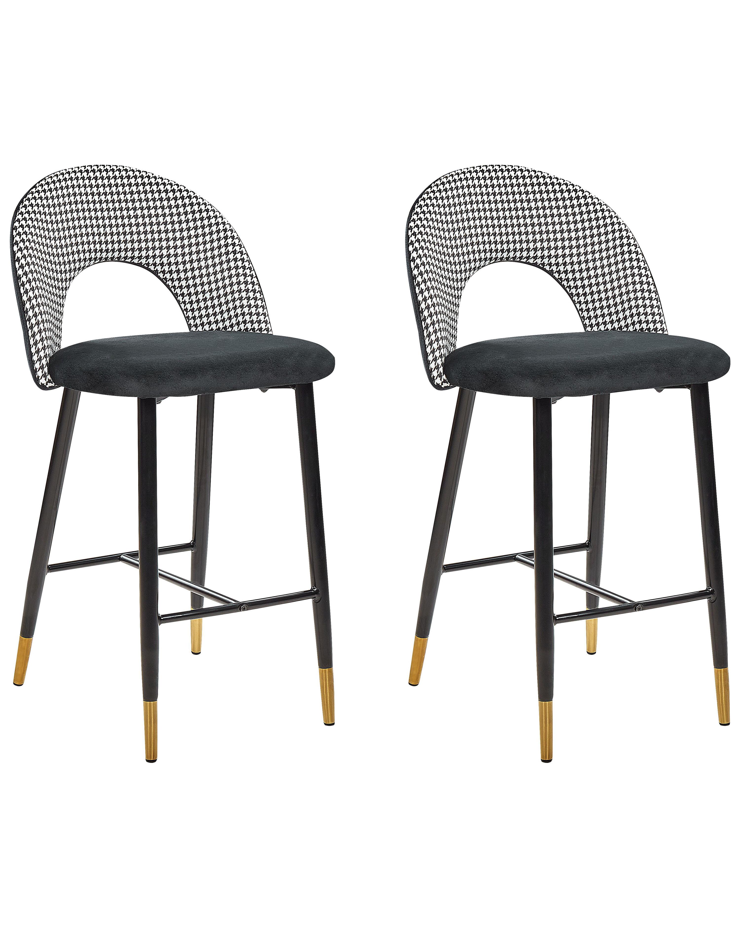 Set van 2 barstoelen FALTON Fluweel Zwart/wit