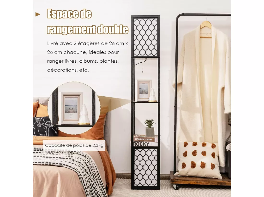 Lampadaire en bois 1,56mà 2 etagères de stockage design scandinave double interrupteur