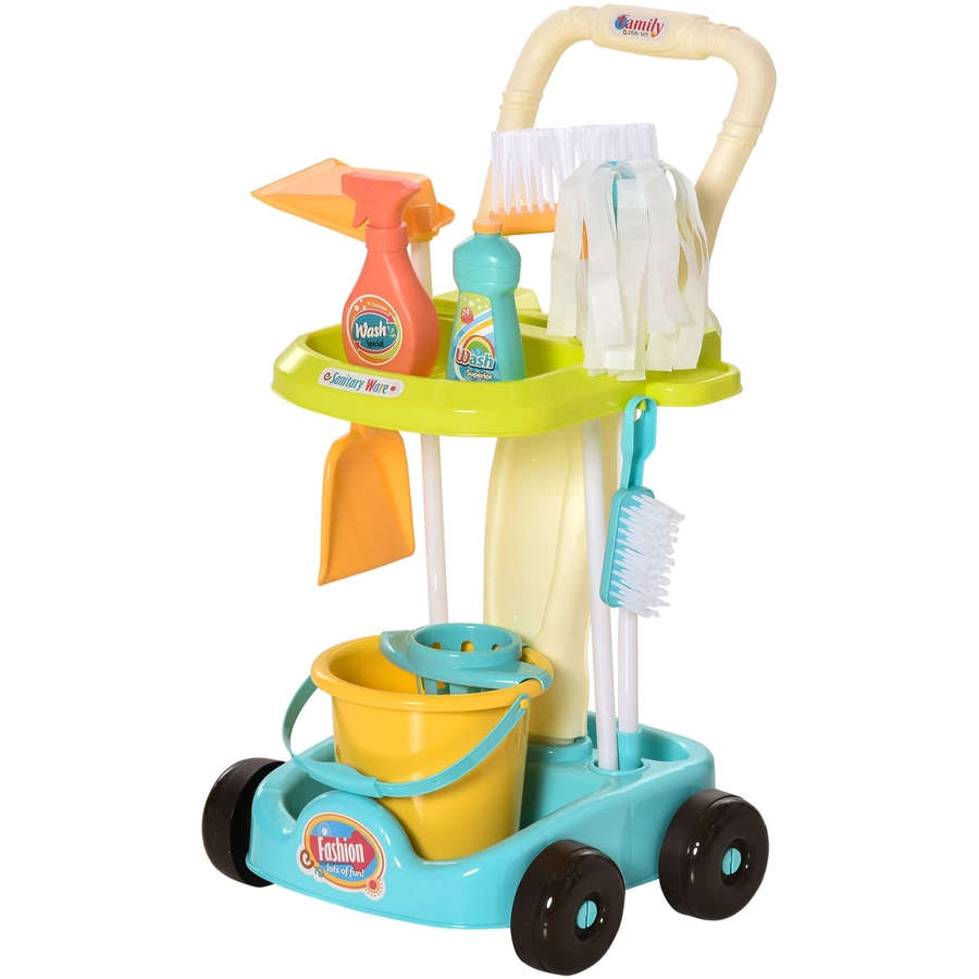 HOMCOM Kinderreinigungsset mit Rollen und passendes Zubehör bunt