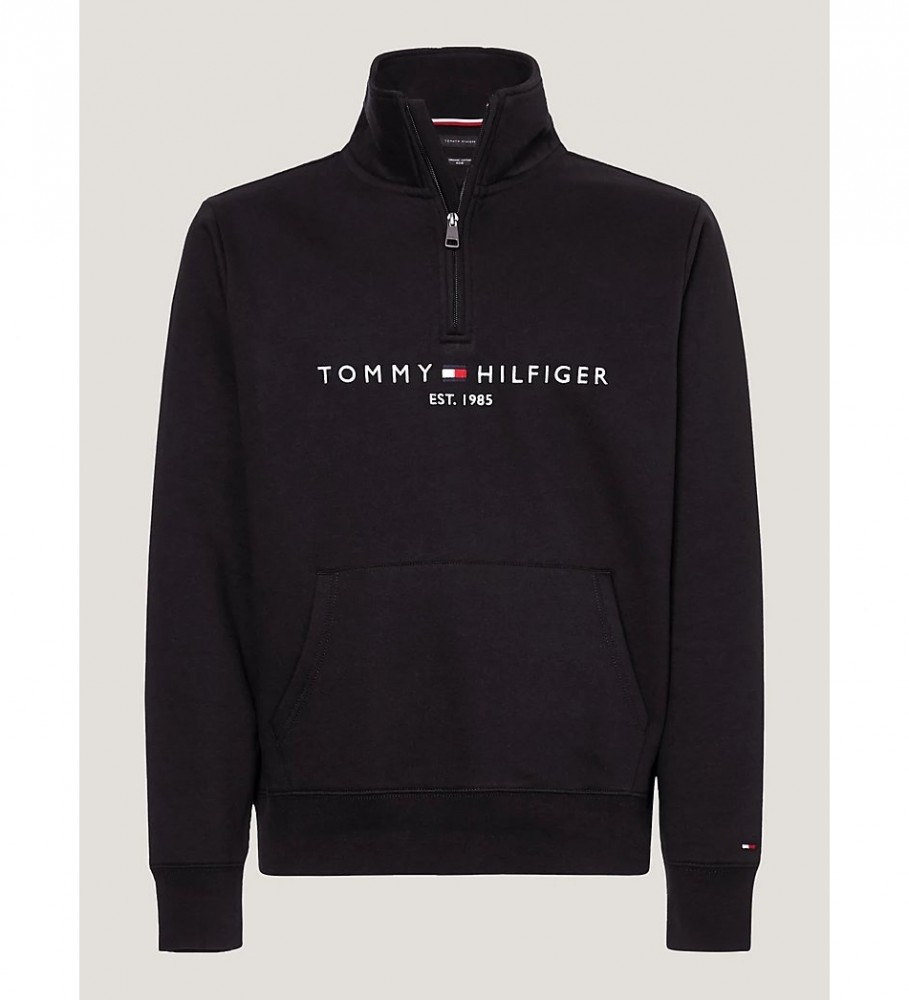 Moletom Tommy Hilfiger com zíper até o peito e logo, preto