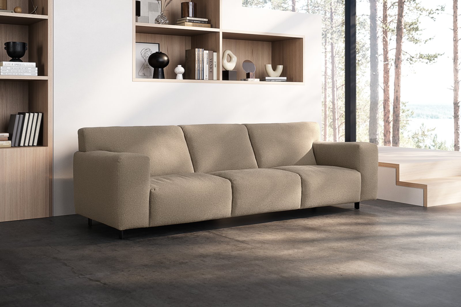 Vesta 4-seter I Tekstil Gianni Sand, standardsøm, sort metallben 10 cm, Comfort CM