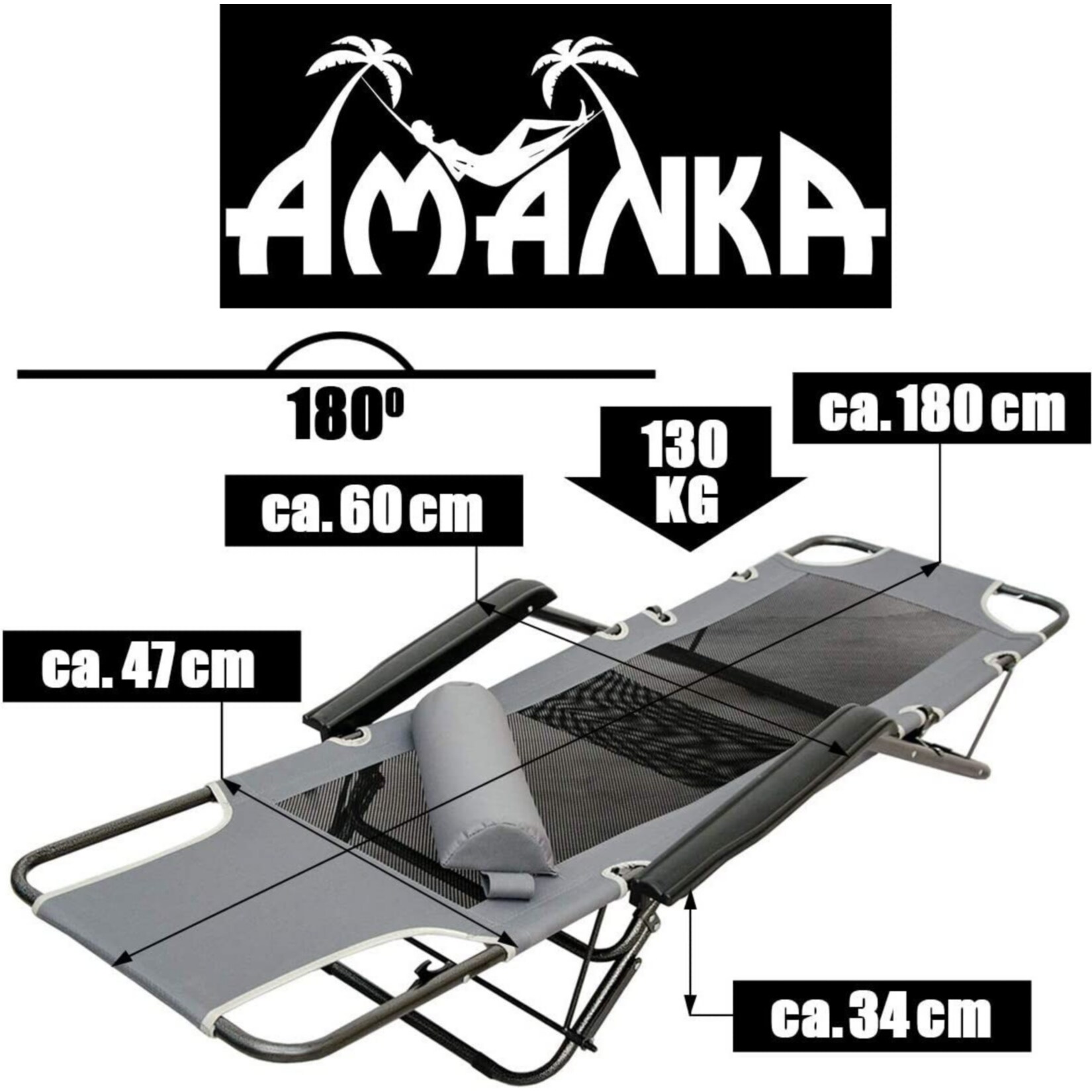 Liegestuhl 178cm Campingliege Sonnenliege Gartenliege Liege Strandliege Stuhl