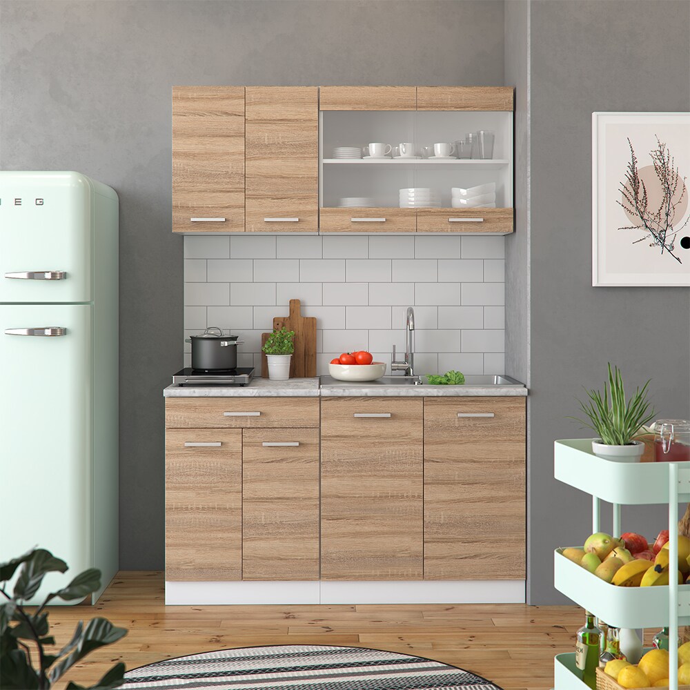 VICCO Küchenzeile SINGLE Einbauküche 140 cm Küche Sonoma Eiche R-LINE