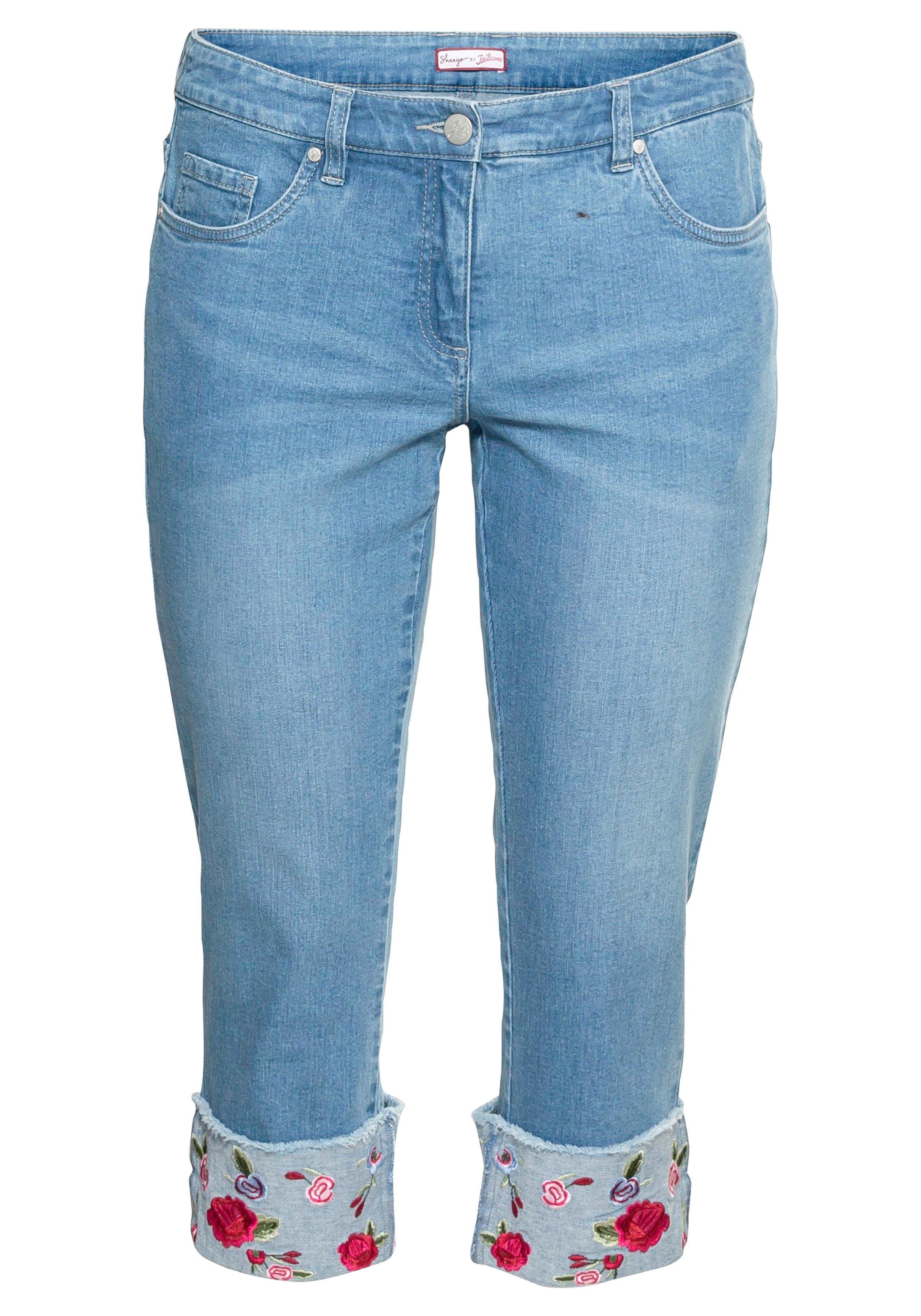 Schmale 7/8-Jeans mit besticktem Aufschlag