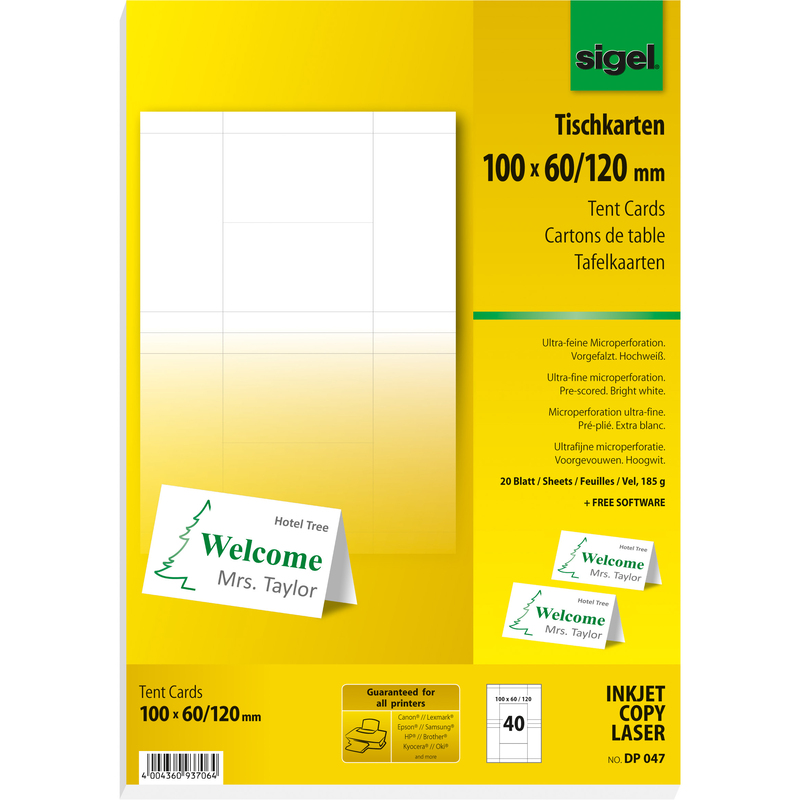 Sigel Tischkarten DP 047, 10 x 6 cm, weiss