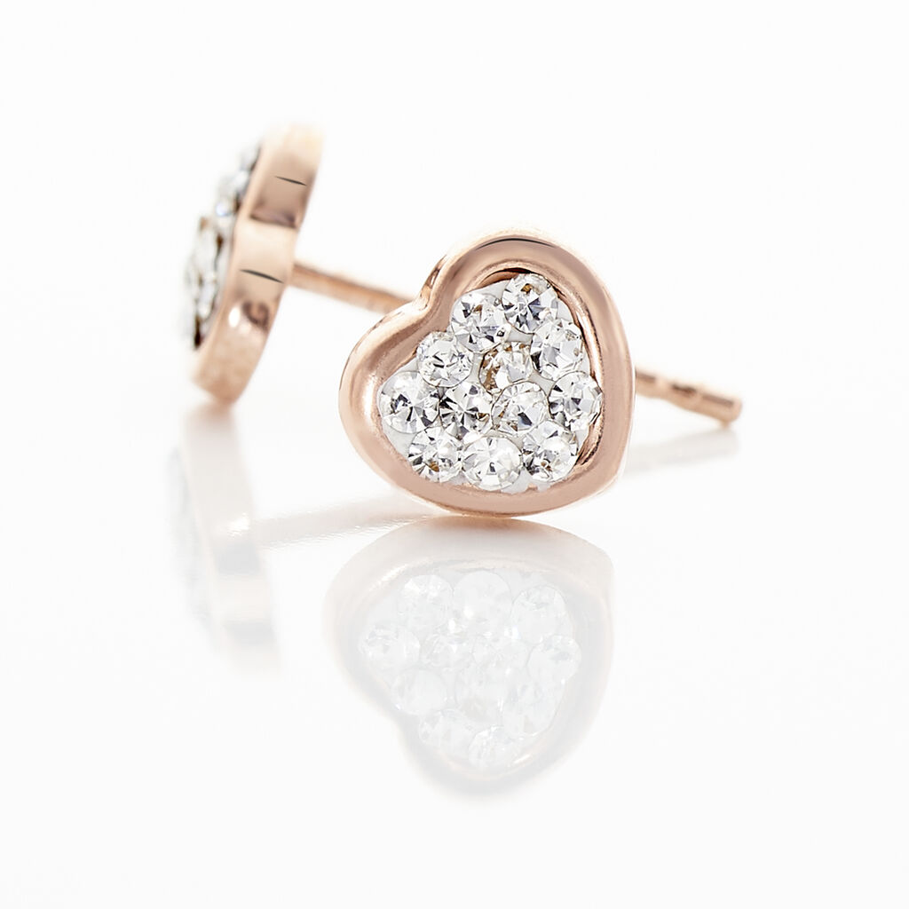 Boucles D'oreilles Puces Daria Cœur 0 Or Rose Strass