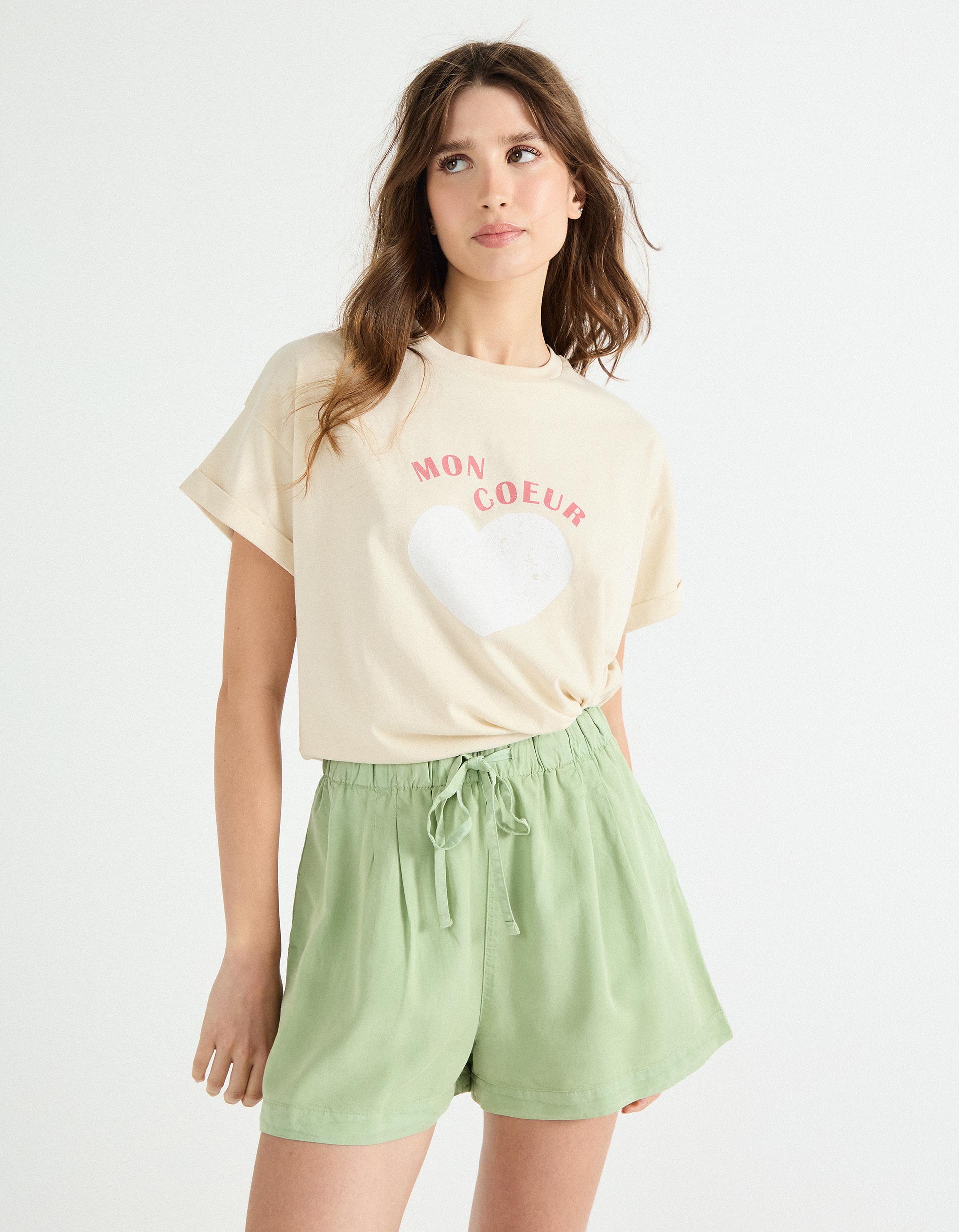 T-shirt Print, Mulher, Bege Claro
