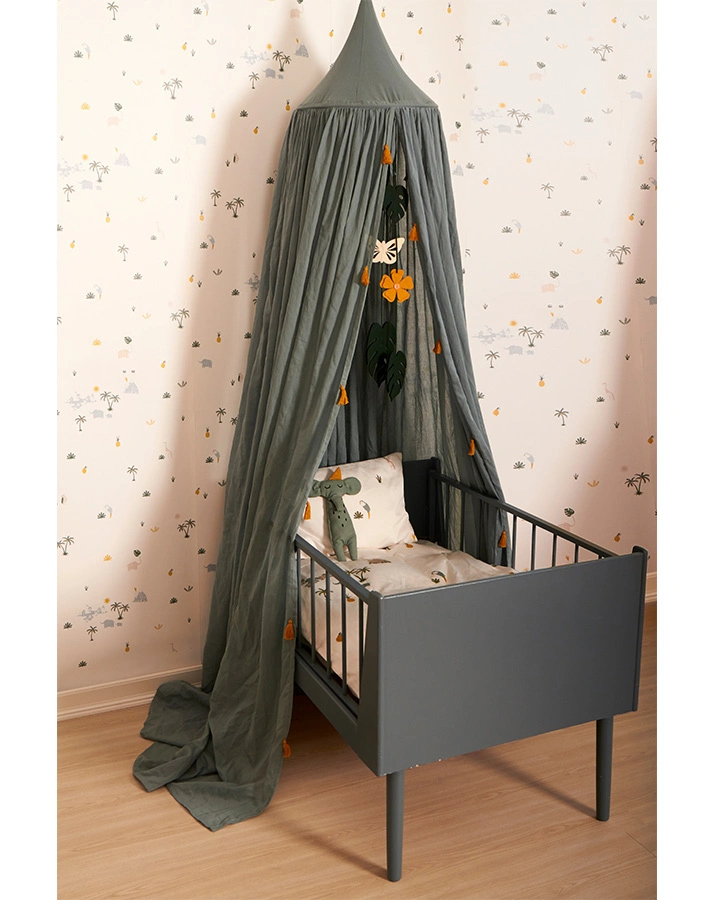Bett-Himmel CANOPY mit Quasten in blaugrau
