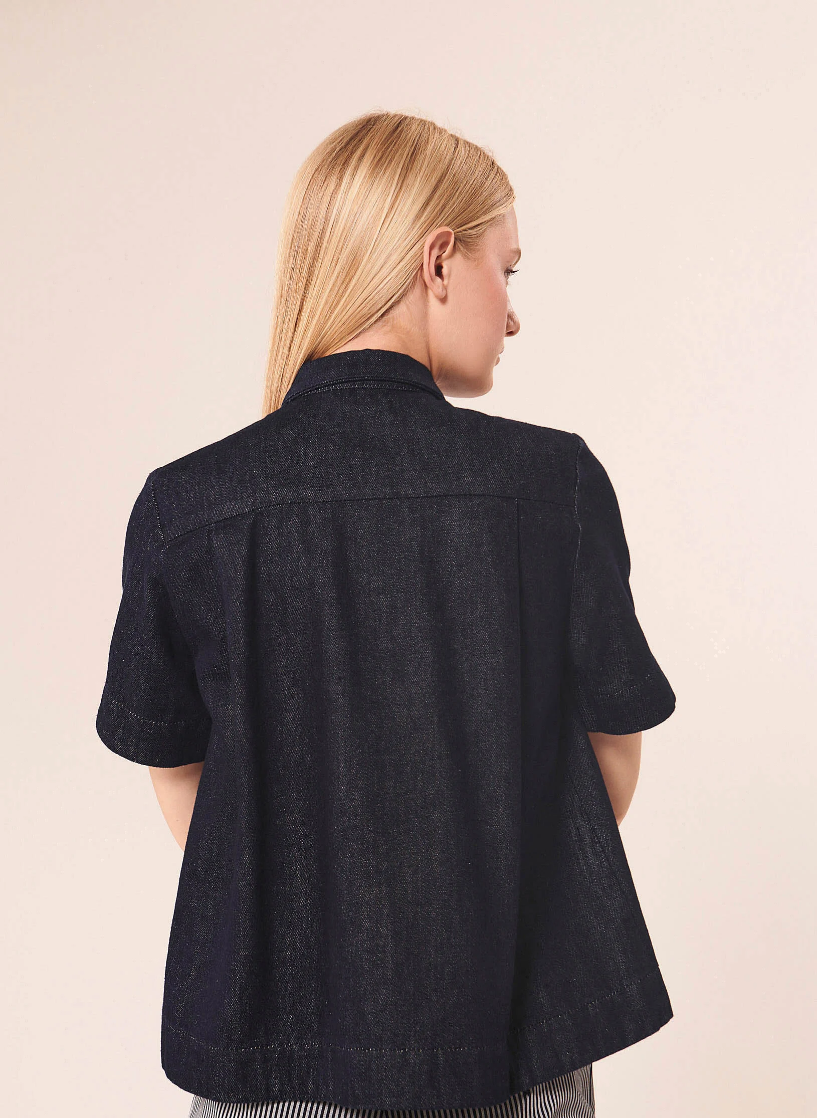 CAMILIA - Chemise ample col classique en denim | Bleu