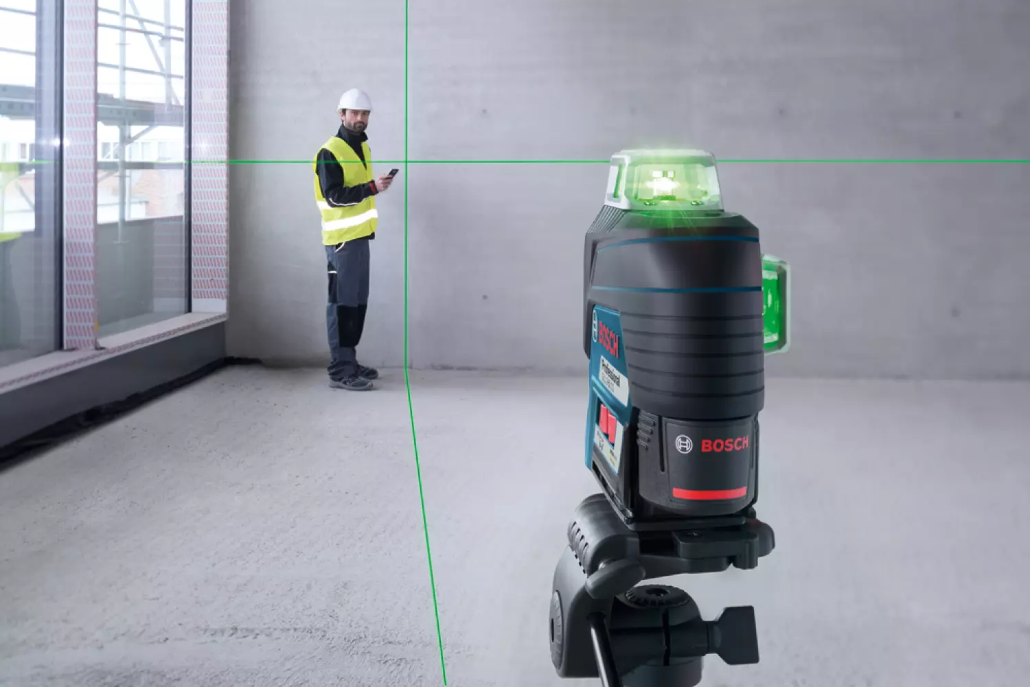 Bosch GLL 3-80 CG 12V Li-Ion accu Kruislijnlaser set (1x 2.0Ah accu) in L-Boxx - Groen