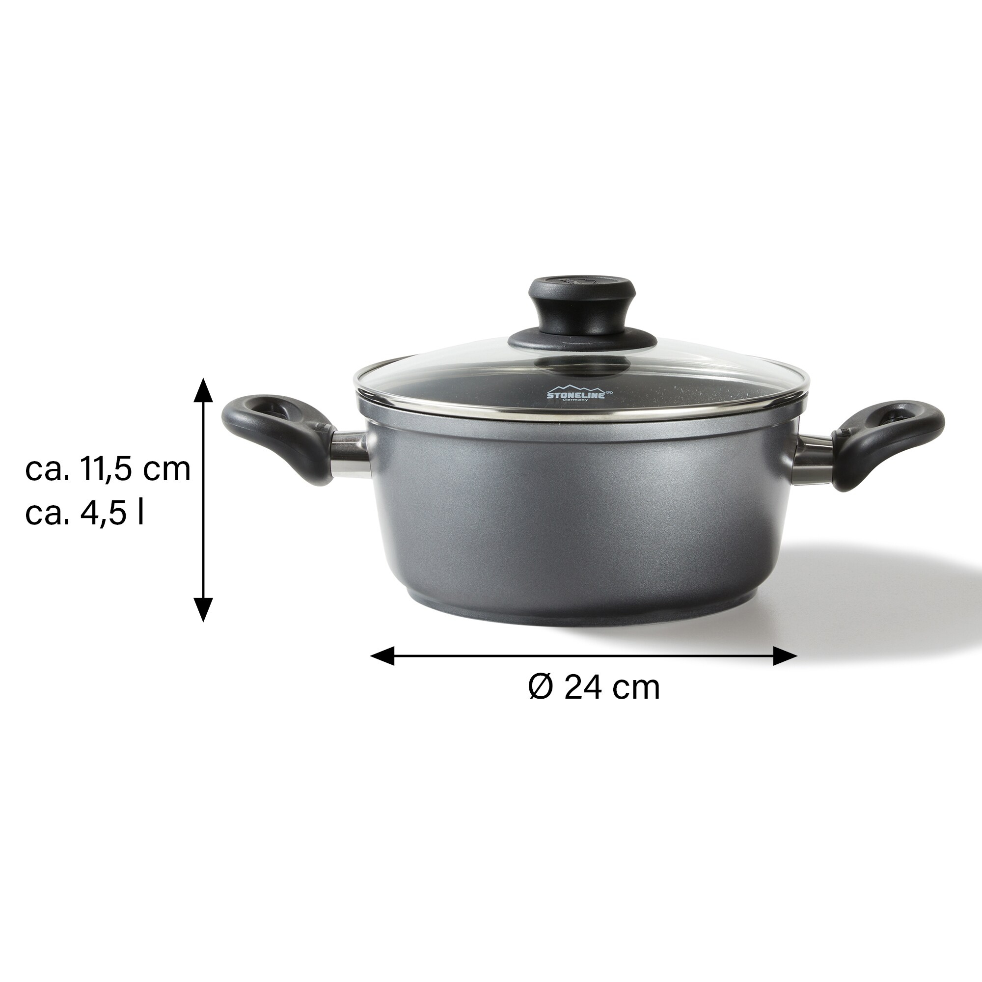 STONELINE® Kochtopf 24 cm, mit Glasdeckel, Antihaft Bratentopf, Induktion und backofengeeignet