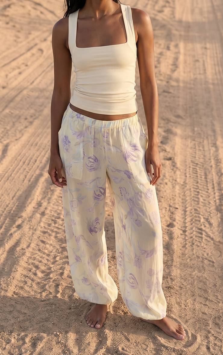 Violet Pantalon Ballon En Mousseline À Imprimé Floral Cachemire