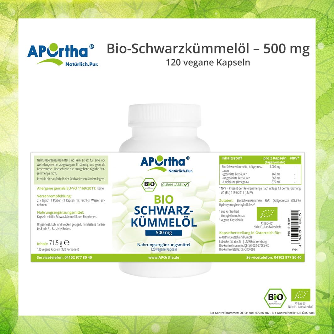 APOrtha® Bio-Schwarzkümmelöl Kapseln - 500 mg