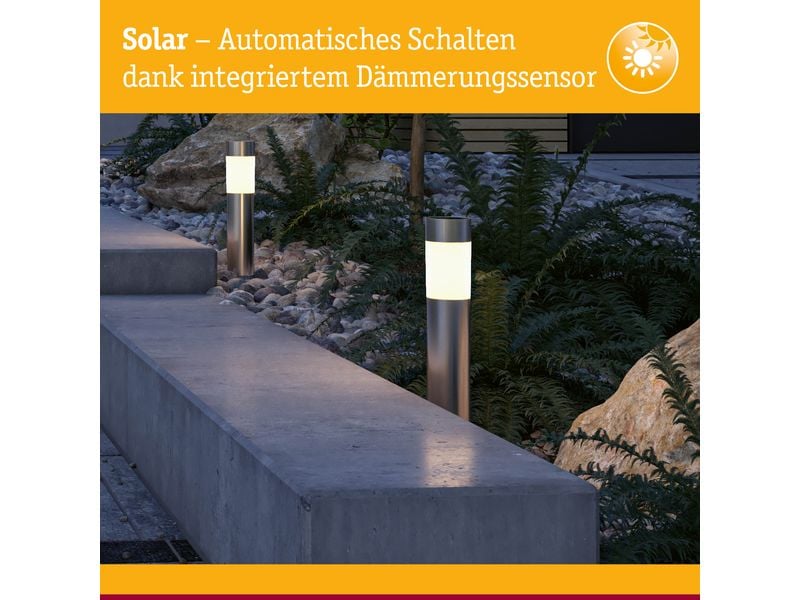 Paulmann Solar LED Pollerleuchte Layra, Eisen gebürstet Sockel-/Wegeleuchte