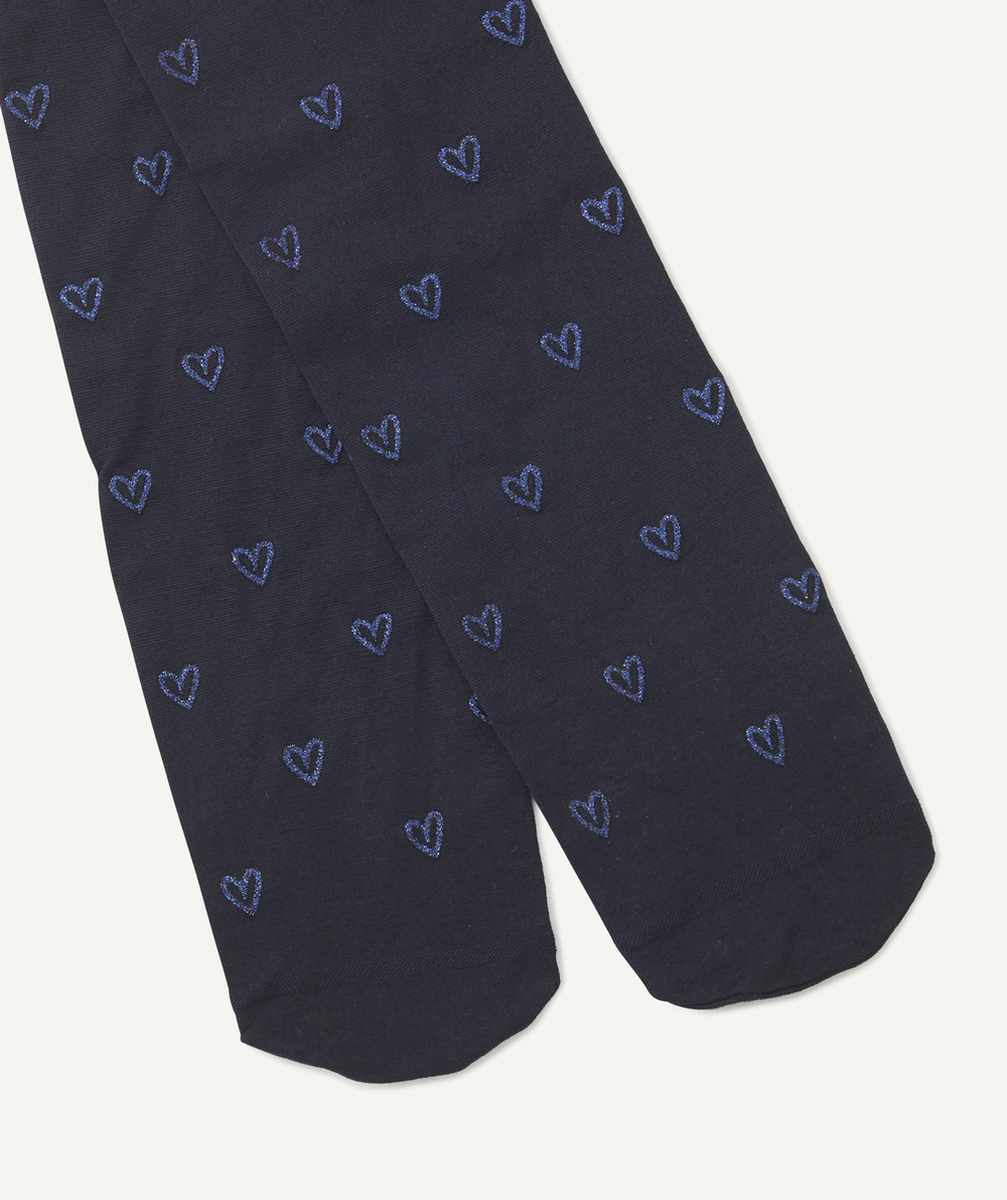 COLLANTS EN VOILE BLEU MARINE IMPRIMÉ COEURS
