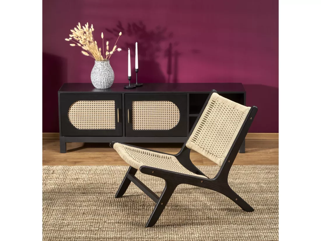Fauteuil lounge en corde avec structure noire en bois massif Return