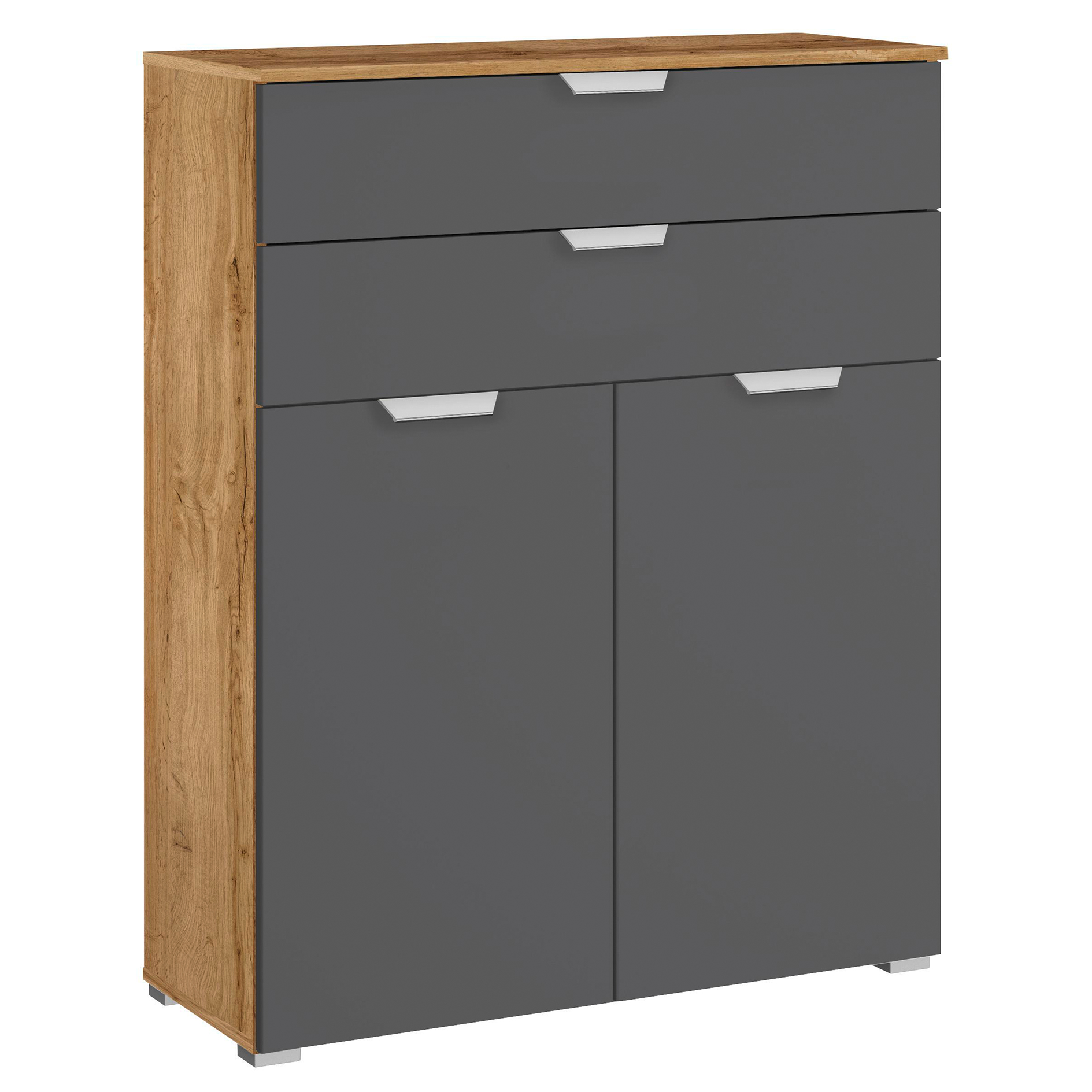 Kommode - grau metallic - Eiche Wotan - 93 cm