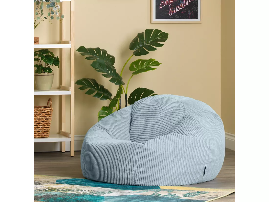 Pouf classique en velours côtelé, bleu glacé - KINGSTON