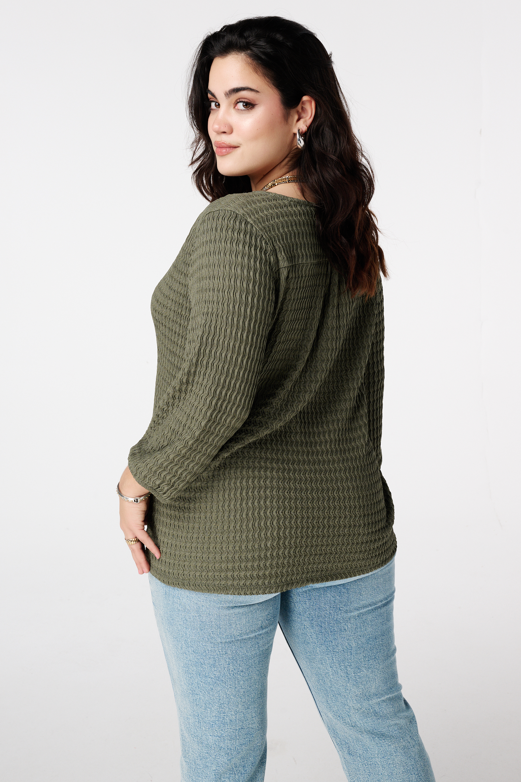 Top met structuur stof Khaki