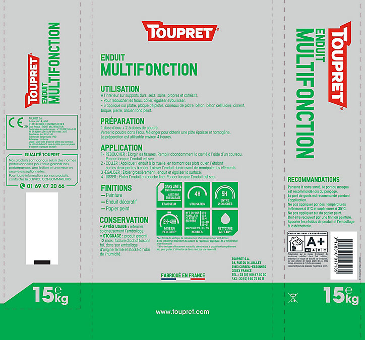 Enduit multifonction en poudre Toupret 15kg