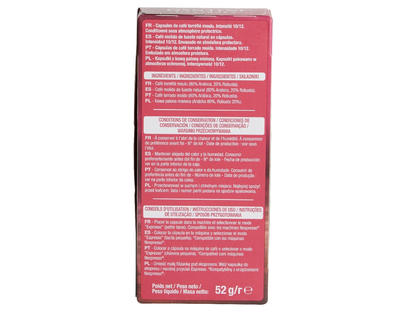 CÁPSULAS AUCHAN CAFÉ NESPRESSO ALUMINIO EXPRESSO INTENSO 10UN