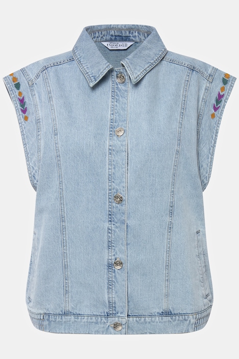 Jeansweste, oversized, Stickereien, teilelastischer Saum