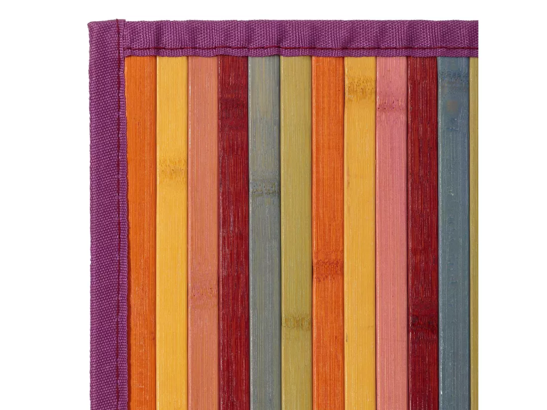 Lot de 2 tapis de sol antidérapant, moquette à rayures en bambou coloris multicolore - Longueur 90 x Profondeur 60 cm