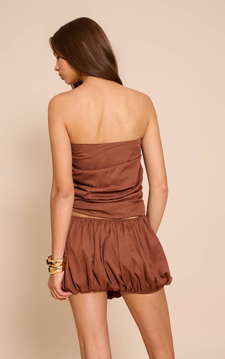 Chocolate Brown Mini-jupe Drapée Froncée En Mousseline Assortie