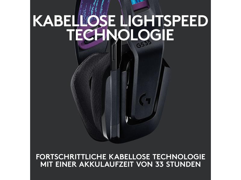 Logitech Headset G535 Lightspeed Schwarz Komfortables, kabelloses Gaming-Headset für PC und PlayStation