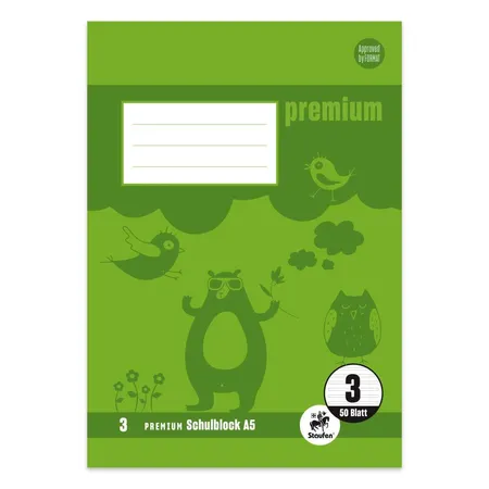 Staufen Premium Schulblock Lin3 A5 50 Blatt 90g/qm 14 Doppellinien 2Loch 2 Motive