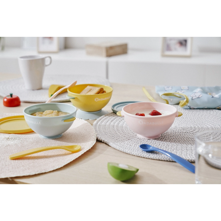 Badabulle Schale Funcolor Bowls mit Deckel und Saugnapf 3-er Set