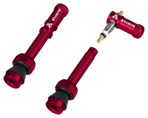 Paire de Valves Tubeless Granite Design Juicy Nipple 45 mm avec Bouchons Démonte-Obus Rouge