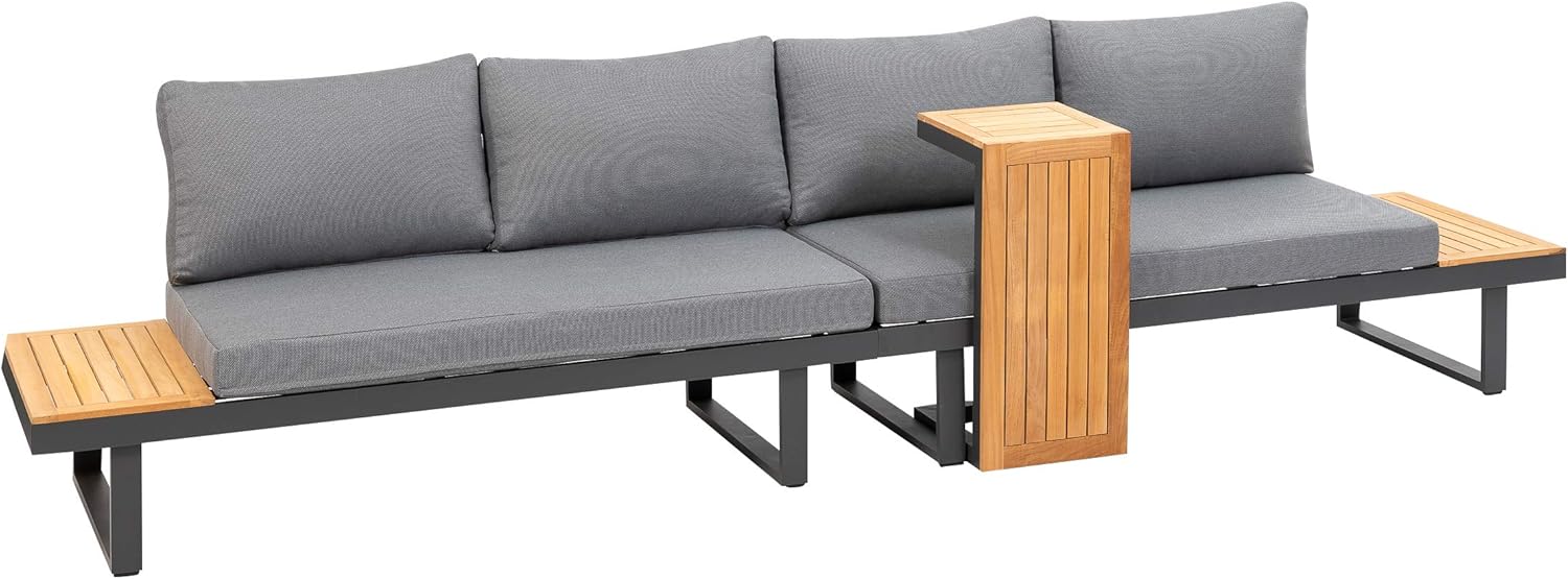 greemotion Lounge-Set Samara, Gartenmöbel-Set aus Aluminium, inklusive Kissen, Anthrazit / Holzfarben / Grau, Mittel