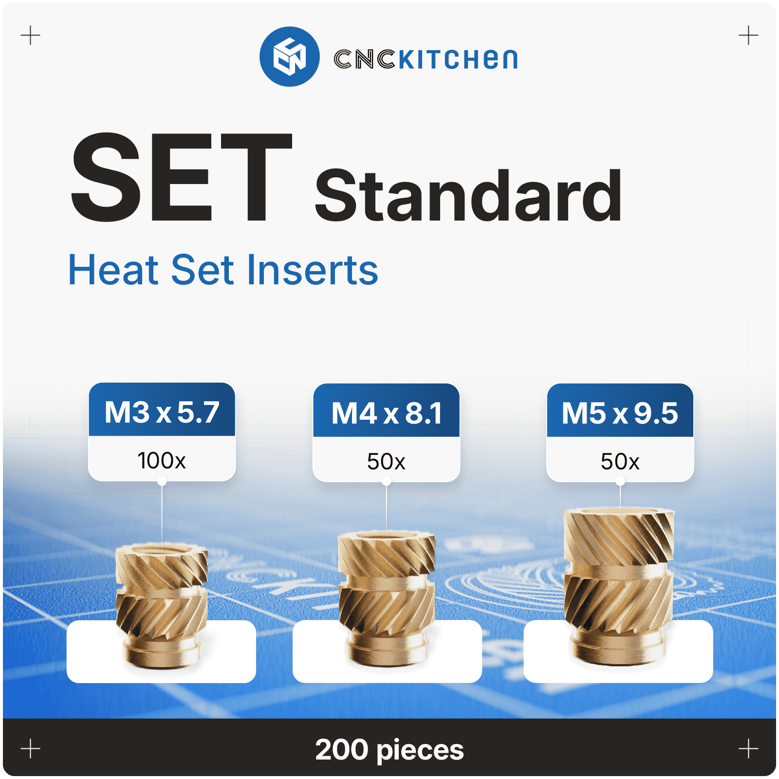 CNC Kitchen  Gewindeeinsatz Set Standard    Präzisionsgefräste Inserts aus Messinglegierung