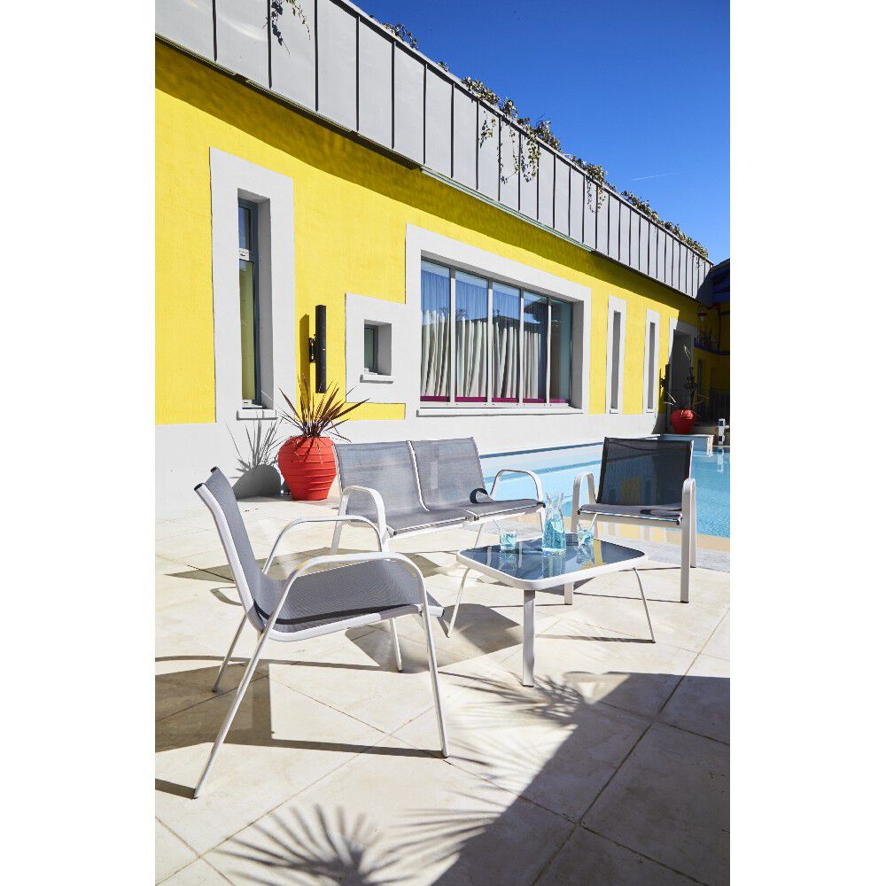 Salon de jardin 4 personnes métal gris et blanc
