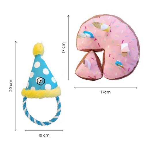 Kit Patasbox com 2 brinquedos multicoloridos de aniversário para cães