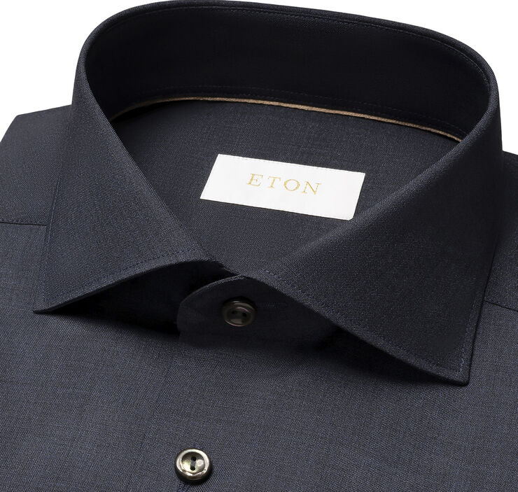 ETON Contemporary Fit Navy Blue Solid Merino Wool Shirt Blå