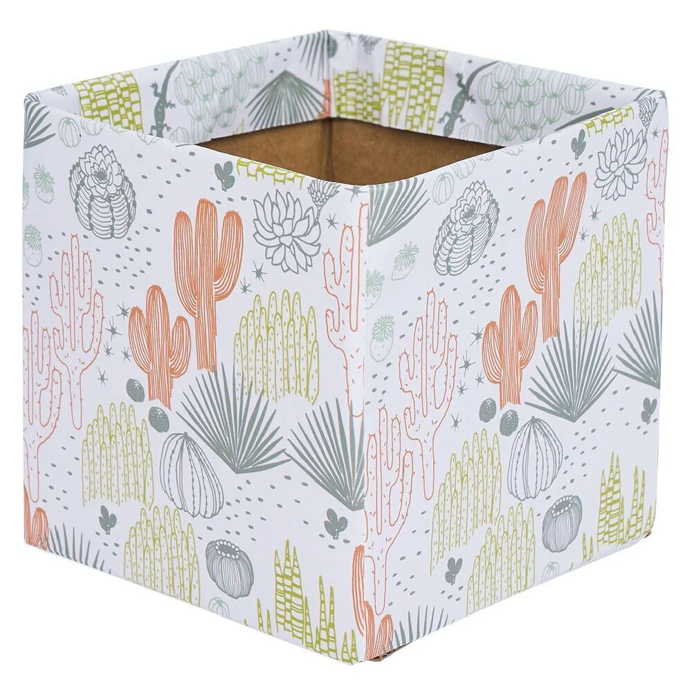 Cache-pot carré en carton motif végétal